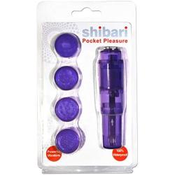 Shibari Pocket Pleasure Waterproof Mini Massager with 4 Attachments (Purple)