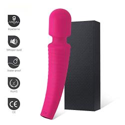 Wand Massager, Cordless Personal Wand Massager, 9 Mode Vibrating Wand, Quiet Waterproof Handheld Powerful Therapeutic Rechargeable, Shoulder Massager for Sports Recovery & Muscle Aches - Pink