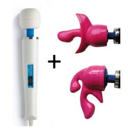 Genuine Original Magic Wand Hitachi Personal Massager Vibrator + Two Attachments G-Spotter & Tri-Gasm Wand Attachments - SensualHut Magic Wand Kit (Wand & Pink Kit)