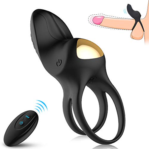 Vibrating Dual Cock Rings Sex Toys for Men with 10 Vibration Modes, Adorime Silicone Wireless Remote-Control Male Enhancing Penis Ring & Tongue Clitoral Vibrators Vibes Stimulators for Couples