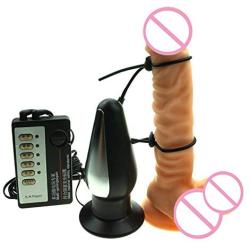 ThinkMax Large 5 Inch Anal Plug Adjust Cock Ring Penis Rope Electric Shock Pulse Device Butt Plug Stimulation Masturbation Tool