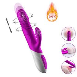 G Spot Rabbit Vibrator for Clitoris Stimulation Pleasure Heating Waterproof Rechargeable Rotating Realistic Dildo with 10 Powerful Vibration 3 Thrusting Modes Quiet Dual Motor Sex Toy for Women Couple