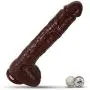 LeLuv Realistic Dildo 11 Inch Suction Cup Big Firm Cock & Balls Brown