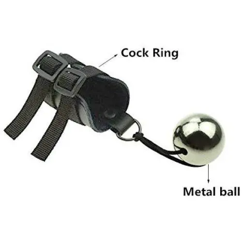 Men Leather Cock Rings Penis Stretcher Strap Ball Stretcher Penis Exercise Weight Tensioner Lock Ring Metal Ball Heavy Weight Hanger