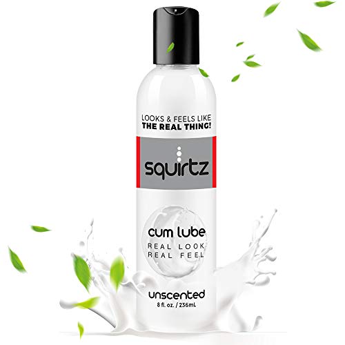 Squirtz Cum Unscented Lube, Water Based Silk Natural Personal Creamy 8 fL.OZ. Super Long Lasting, Free of Parabens, Life Like Personal Lubricant for Men, Women & Couples