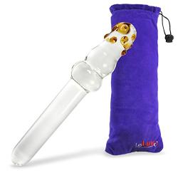 LeLuv Pyrex Glass Anal Vaginal Couples Sex Toy Dildo Set Amber Glow 3 Piece Gift Set Bundle with Premium Padded Pouches for Each