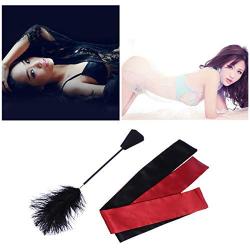 BESTOYARD Ostrich Feather Mesh Tickler Hand Spanking Slapper with Satin Blindfold Eye Covers Sleep Mask Block Light for Women Men