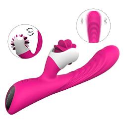 9+6 Mode 2 in 1 Dildo Vibrator for Women Adult Sex Product Massage Wand for G Spot Vaginal Stimulate Clitoris Erotic Licking Toy (Rose Red)