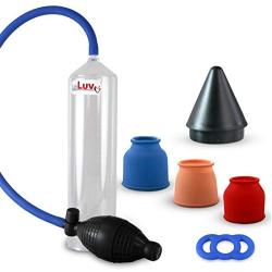 LeLuv Vacuum Pump Easyop B-Grip Bundle with 3 Sizes of Sleeve 1 Inch to 1.5 Inch, Number 4 (.6 Inch) Tension Ring and Easy Loader Cone