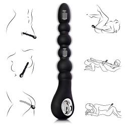 Vibrating Anal Beads Anal Vibrator, Greenpinecone Prostate Massager with Pull Ring, Anal Training Butt Plug with 2 Motors and 27 Stimulation Patterns, Rechargeable and Waterproof for Men Women Couple