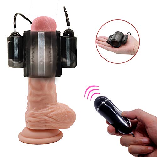 Dual Vibrating Penis Sheath Vibrator -2 Massage Methods Male Masturbator 12 Vibration Modes Waterproof Bullet Vibrator with Remote Control