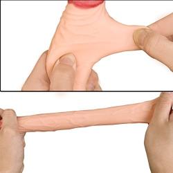 Male Super Elasticity Silicone Penis Sleeve Extender Stretchy Cock Sleeve Realistic Dildo Extender Reusable Delaying Silicone Soft Stretchy Dildo Cover Enlargement Condom Sex Enhanced Toys for Men