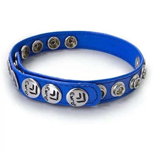 LeLuv Cock Ring Leather Strap Cock Ring Adjustable Strap 10 Snap Blue