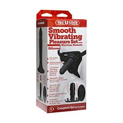 Doc Johnson Vac-U-Lock - Smooth Vibrating Pleasure Set - with Vibrating Plug and Wireless Remote - USB Rechargeable - Silicone Dildo, Black