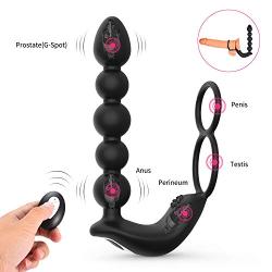 UTIMI Butt Plug with Penis Ring & Anal Bead Vibrator Prostate Massager, Ejaculation Enhancer Erection Prolonger, 3 Powerful Motors Built-in