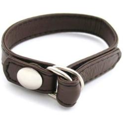 M2m Cock Ring, Leather, D Ring with Snap Release, Brown