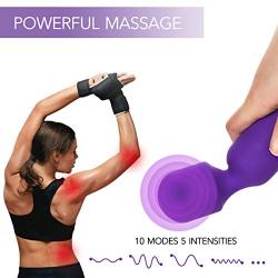 Mini Wand Massager, Fovel Wireless Cordless Portable Small Size Handheld Powerful Massage for Back Neck Shoulder 5 Vibrations & 5 Intensities Silent Waterproof USB Chargeable,Purple Rose