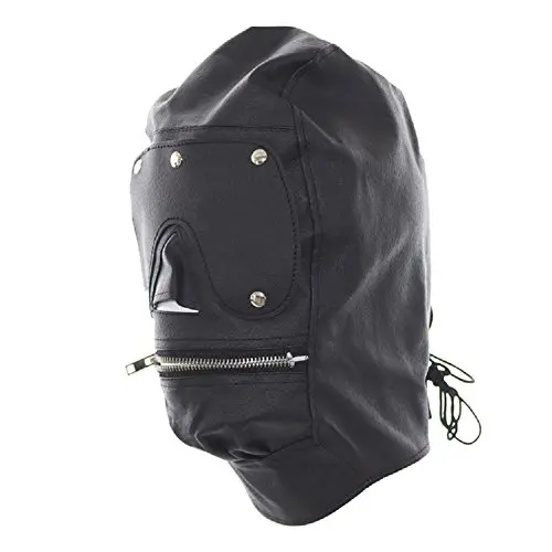Raycity Leather Bondage Fetish Mask Hood Lockable Blindfold & Dildo Penis Mouth Gag Head Hood with 2 Nose Hole BDSM Toy Raycity Leather Bondage Fetish Mask Hood Lockable Blindfold & Dildo Penis Mouth Gag Head Hood with 2 Nose Hole BDSM Toy