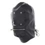 Raycity Leather Bondage Fetish Mask Hood Lockable Blindfold & Dildo Penis Mouth Gag Head Hood with 2 Nose Hole BDSM Toy
