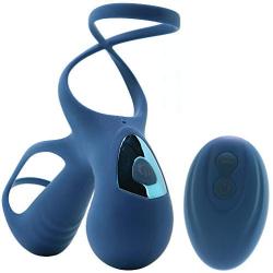 Renegade - Gladiator - Rechargeable Silicone Vibrating Remote Control Penis and Testicle Harness - Blue