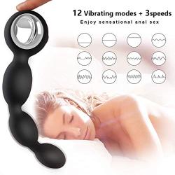 Male Vibrating Prostate Massager Anal Butt Plug with Graduated Beads,Anal Vibrator Prostate Stimulator Rechargeable Waterproof 12 Vibration Modes Bullet Anus Sex Toys for Men Women