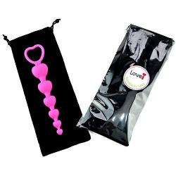 LoveI Anal Sex Toy Beads Butt Plug Valentine Heart Shaped Prostate Massager with Safe Pull Ring Handle Soft Carry Bag Unisex G Spot - Pink