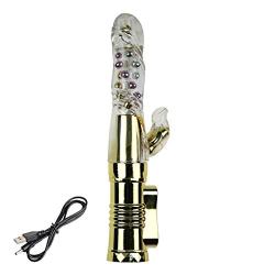 RITER 15 Frequency Rabbit Vibranting G Spotter Vibrantor USB Rechargeable Telescopic Beads Massager Stimulator Adullt Six Toys for Women Gold