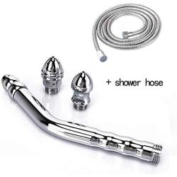 59-inch Shower Hose for Portable Bathroom Douche Anal Enema Bidet Curved Cleaner Zinc Alloy Wash Cleansing Tool with 2 Shower Heads