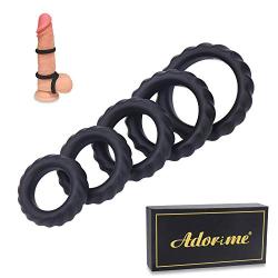 Male Penis Ring Set of 5, Adorime Stretchy Soft Silicone Cock Rings Set for Men to Enhance Erection Prolong Sex Time, Cockring for Sex