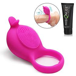 Dolphin Vibrating Penis Ring Rechargeable Silicone Cock Ring Stimulator for Male Longer Lasting Erections Sex Toys (Rose)