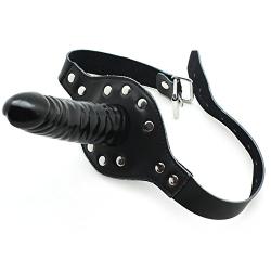 Smspade Single-Ended Dildo Gag, Leather Single Dong Hardness Mouth Plug Black