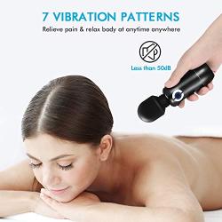Mini Wand Massager, REVO Personal Handheld Massager with 7 Speeds, Waterproof & Cordless, Portable Electric Massage Wand for Back Neck Shoulder, Luxury Black