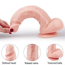 Realistic Dildo 8.5 Inch with Lifelike Glans Head for Experienced Users, PALOQUETH Flexible Thick Dildo for Women with Strong Suction Cup for Hand-Free Anal Vagina Play