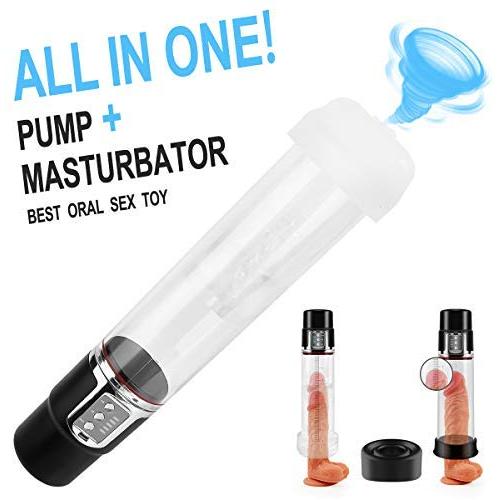 Rechargeable Penis Pump ED Vacuum Pump with 4 Suction Power for Mens Sexual Enhancement, PALOQUETH 2 in 1 Erection Pump with Male Masturbation Sleeve for Oral Sex, 12.3 inch