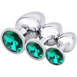 Vibratos Swinging Happy Gift Giving 3PCS Stainless Steel Pl-ugs Round Shaped Jeweled Design Plug Anale Seoy Stimulation Toys Fun-Store Green Great for Beginners