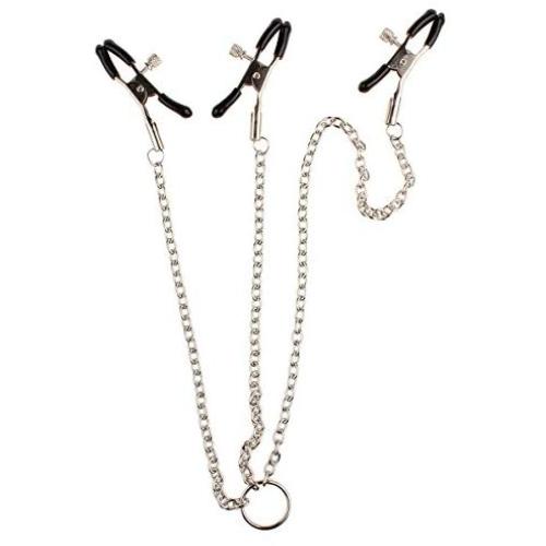 Zcargel Adult SM Sex Toy Adjustable Soft Rubber Metal Nipple Clamps Clit Clamp Set with Chains