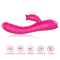 Wireless Waterproof Quiet Dual Motor USB Recharging Cordless 30 Modes Soft Odourless Silicone Suction Massage (Color:Rose Red)