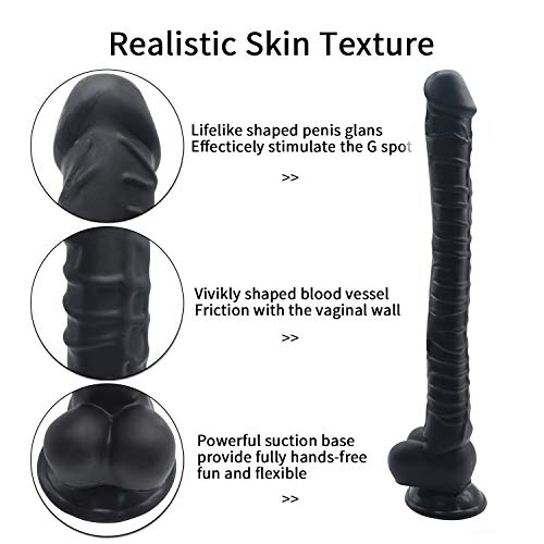 42cm(16.5") Extra Long Extreme Wearable Strap-on Dîldɔ, Very Flexible Wild Oversized Realistic Dîldɔ, for Big Gamer Lesbians Women Orgasm-Black 42cm(16.5")