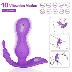 Wearable G Spot Vibrator with 10 Powerful Vibrations for Triple Stimulation, PALOQUETH Wireless Remote Control Personal Vibrator Waterproof Clitoral Stimulator Dual Motor Silicone Massager for Women