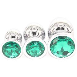 Eastern Delights 3 Pcs Jewelry Anal Plug Steel Metal Butt Plated Plug with Penis Condom, Dark Green