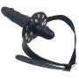 SM Dildo Gag Double-Cock Lockable Realistic Penis Gag Mouth Gag with Adjustable Leather Strap
