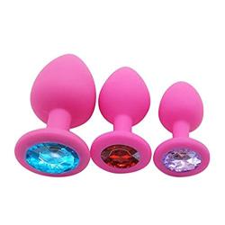 3 Piece 3 Size Silicone Jeweled Anal Butt Plug Beginner Kit, Flirt Toys Luxury Jewel Anal Trainers for Men Women Couples Lover (Pink)