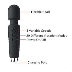 Wand Massager for Women Cordless Massager with 8 Speeds 20 Vibration Modes, Whisper Quiet, Waterproof, Handheld for Neck Shoulder Back Body Massage, Sports Recovery & Muscle Aches – Black by Shealth