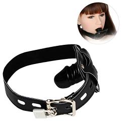 Romi Fantasy Gags Muzzles Fetish Black Silicon Dildo Mouth Gag with Adjustable Leather Straps for Couples