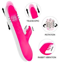 ZEMALIA G Spot Rabbit Vibrator Dildo for Women 30 Modes Waterproof Dual Motor Rotating & Telescopic Vibrator Clitoral Vaginal Stimulation Anal Play Sex Toys Rechargeable