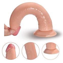 Realistic Dildo with Flared Suction Cup Base Bendable Penis Adult Sex Toy for Vaginal G-spot and Anal Play(Beige)