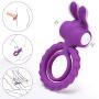 Electric Penis Ring, Yuechao Electric Male Ring with Mini Bullet for Couples Play Mens Vibrating Cock Ring Waterproof for Longer Harder Erection (Purple Rabbit)