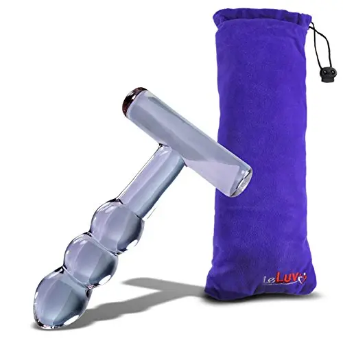 LeLuv Dildo T-Handle Glass Beaded Purple Wand Bundle with Premium Padded Pouch LeLuv Dildo T-Handle Glass Beaded Purple Wand Bundle with Premium Padded Pouch