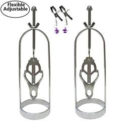 Clover Nipple Clamps Breasts Cage - Heavy Duty Flirt Metal Clover Breasts Cage Torture Nipple Clips (Silver)