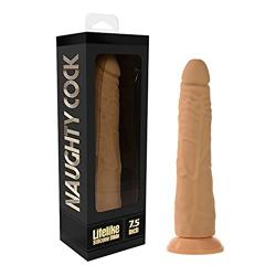 Naughty Cock Silicone Dildo - Slim, Realistic, Suction Cup - Sex Toy for Beginners, Vaginal, and Anal - 7.5 Inch (Flesh)